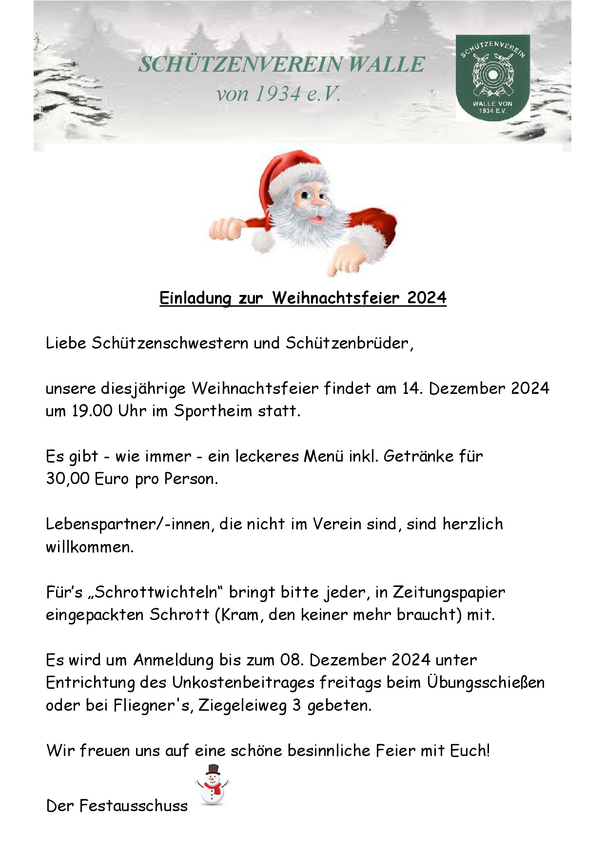 Einladung Weihnachtsfeier 2024