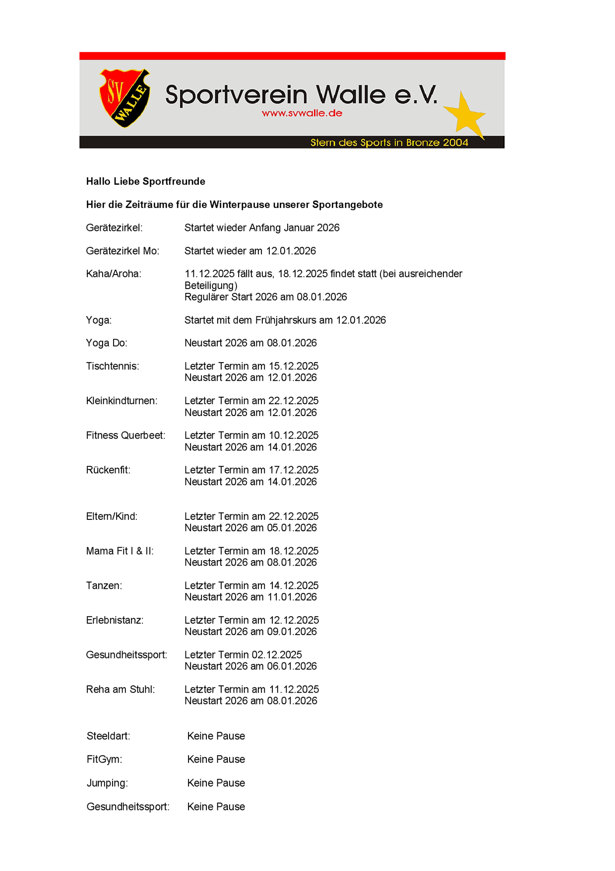 Winterpause 2025 2026
